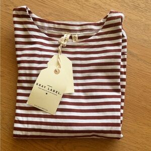 Gray Label Kids Long Sleeve Striped Tee - White & Burgundy